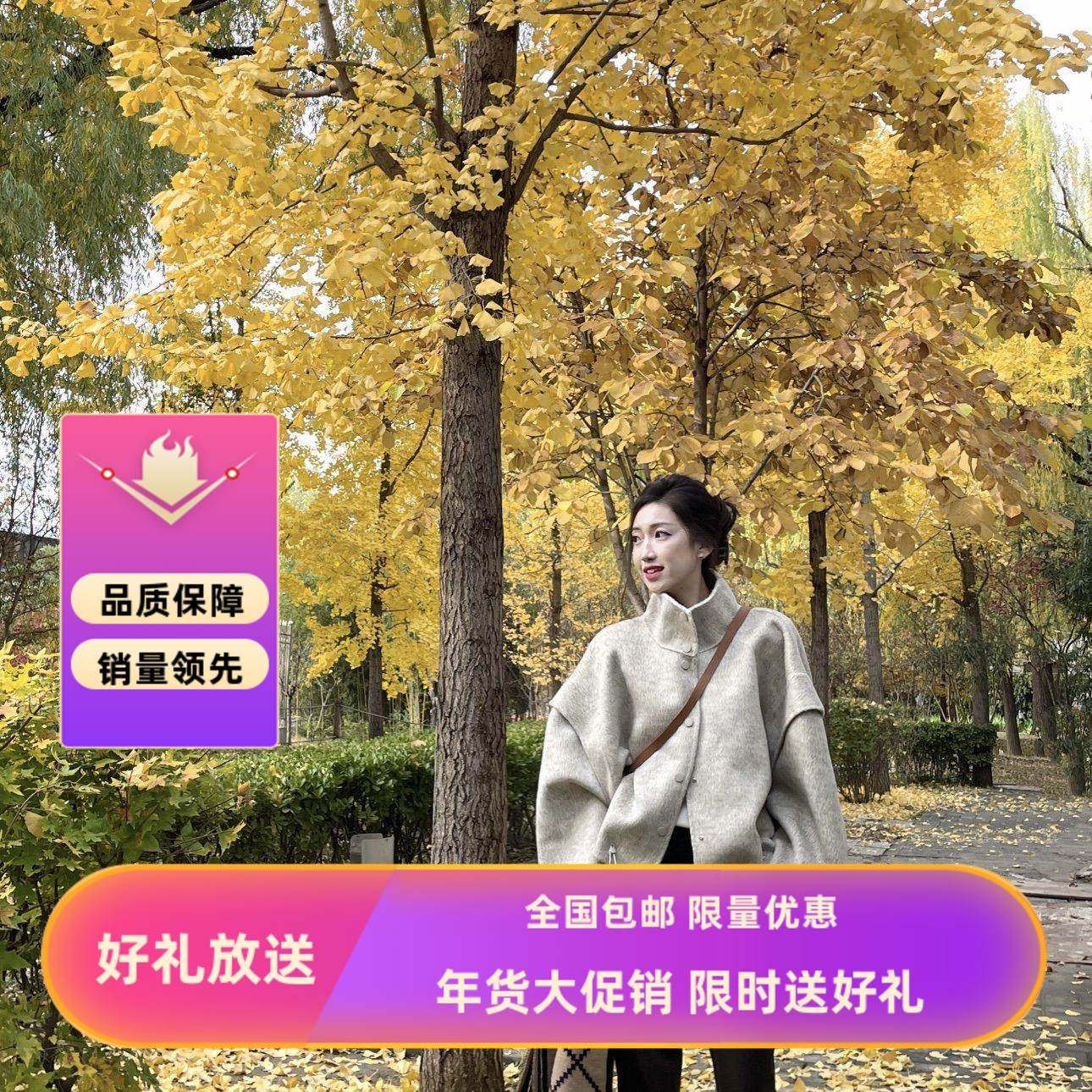 立领牛角新款双面羊毛大衣设计感小众宽松显瘦羽绒服感气质外套