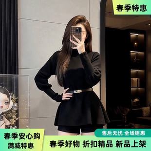 加厚毛衣上衣配腰带 半高领灯笼袖 已到货 秋冬新款