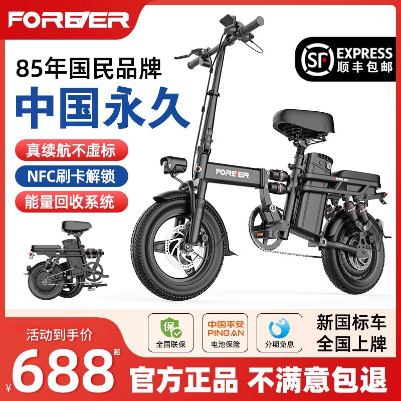 鹏音伴永久折叠电动脚踏车代驾超轻可携式小型代步助力锂电池新国标电动车摆件饰品