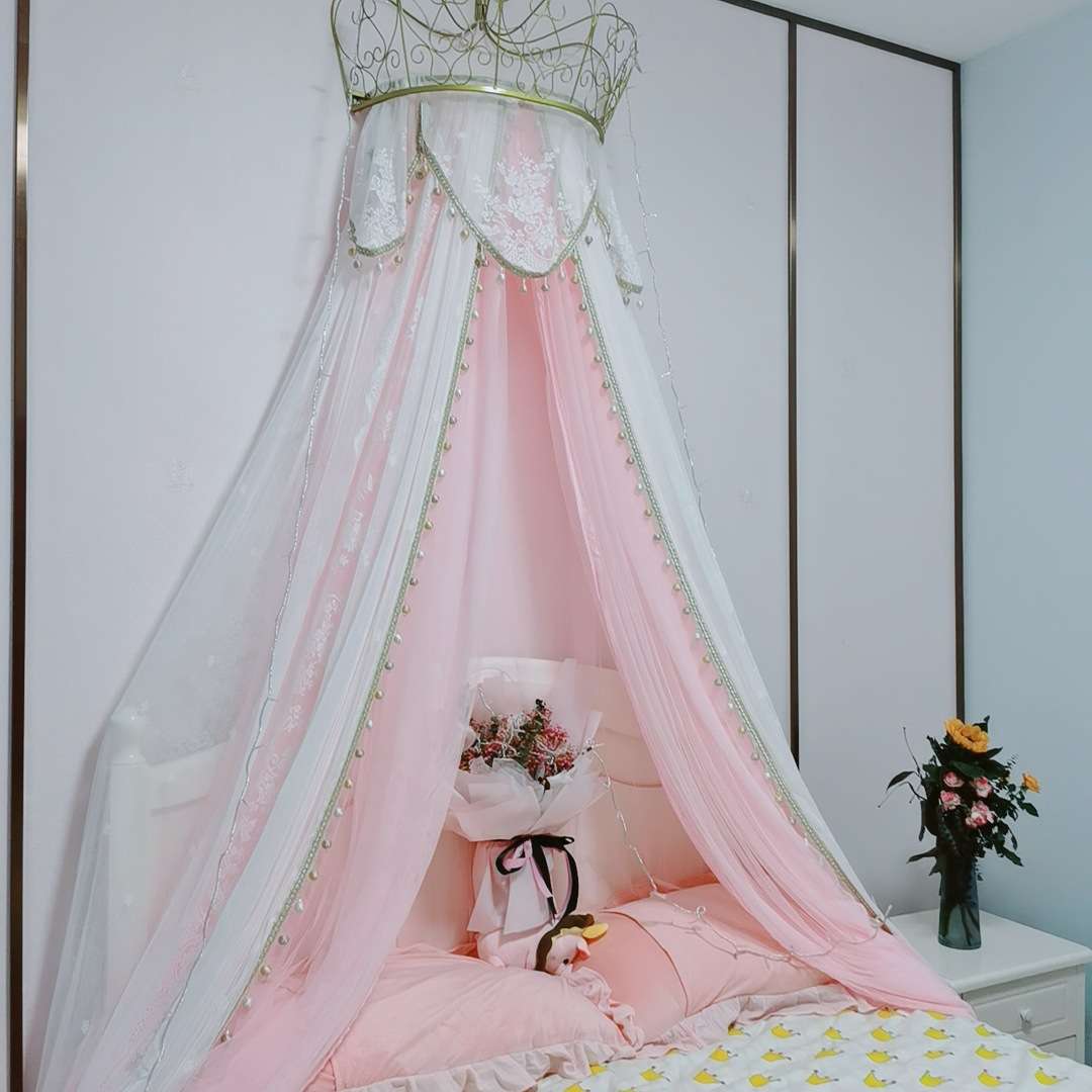 5ZW欧式公主床头装饰床幔纱帘床帘儿童房吊顶纱幔蚊帐帷幔珠帘幔