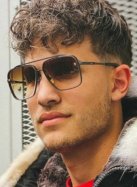 方框太阳镜男士时尚金属无框切边墨镜女士潮素颜眼镜MACH SIX1261