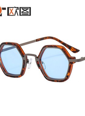 朋克嘻哈新款太阳镜个性小框多边型金属混合男女时尚墨镜22067
