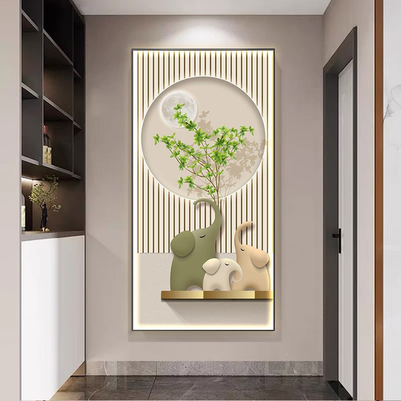 吉象如意入户玄关灯画小清新绿植装饰画走廊通道LED氛围灯带壁画