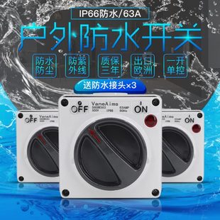 三相戶外防水開關(guān)63A防雨電源旋鈕帶燈室外工業(yè)開關(guān)380V220V IP66