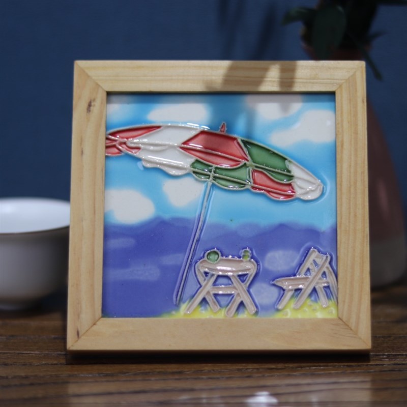 文创(12*12)实木画框镶嵌10厘米瓷片画桌面装饰客厅卧室摆件