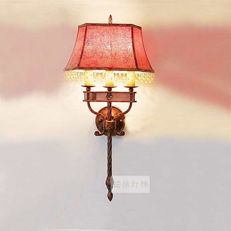 欧式客厅背景墙免接线充电别墅酒店过道复古无线遥控装饰铁艺壁灯