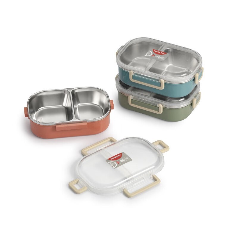 304不锈钢分格饭盒双层便当少儿学生上班族塑料保温加热餐盒