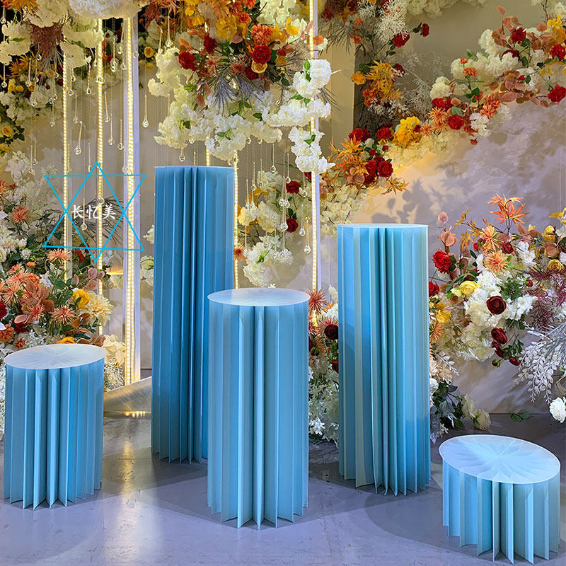 新款婚庆花柱珠光折纸柱舞台路引装饰摆件布置创意橱窗装扮道具