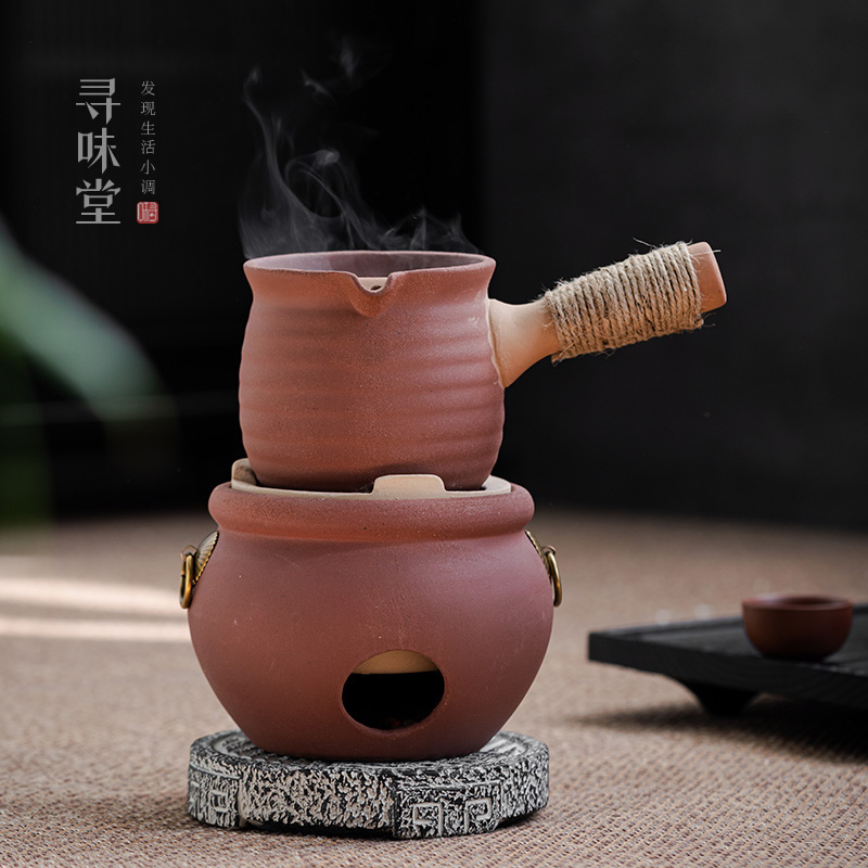 复古粗陶炭炉罐罐壶围炉煮茶可乾烧侧把壶家用古法煮茶器茶具