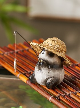 生态古法鱼缸边草缸乌龟缸草帽猫咪钓鱼装饰摆件假山流水鱼池造景