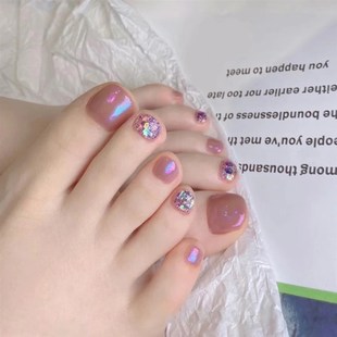 假脚趾甲贴片光疗甲成品 定制孕妇新娘穿戴甲 镜面粉渐变白色气质