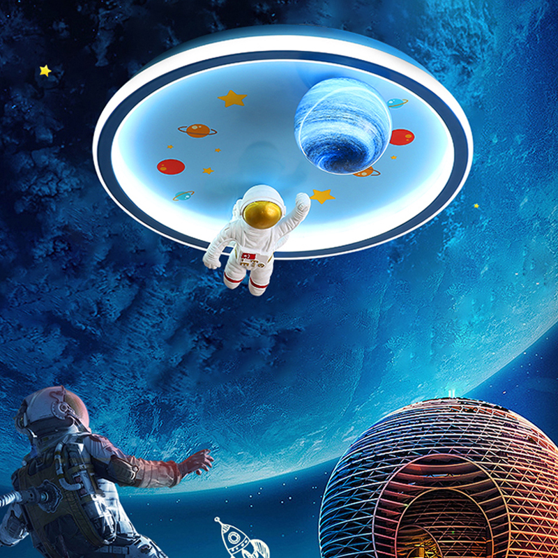 卧室灯时尚吊灯新款主卧灯男孩女孩房间网红创意圆形护眼华冠灯具