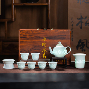 景德镇影青玲珑瓷茶具套装茶壶款家用轻奢高档功夫茶具高温瓷茶杯