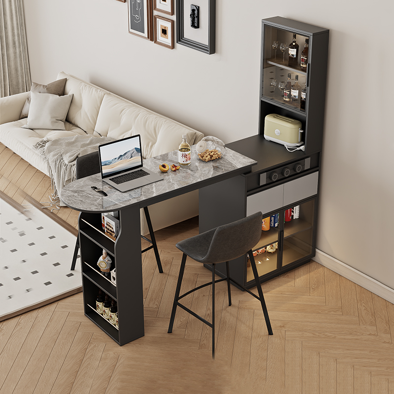 轻奢岩板吧台桌h酒柜一体家用客厅可伸缩实木可定制沙发吧台隔断