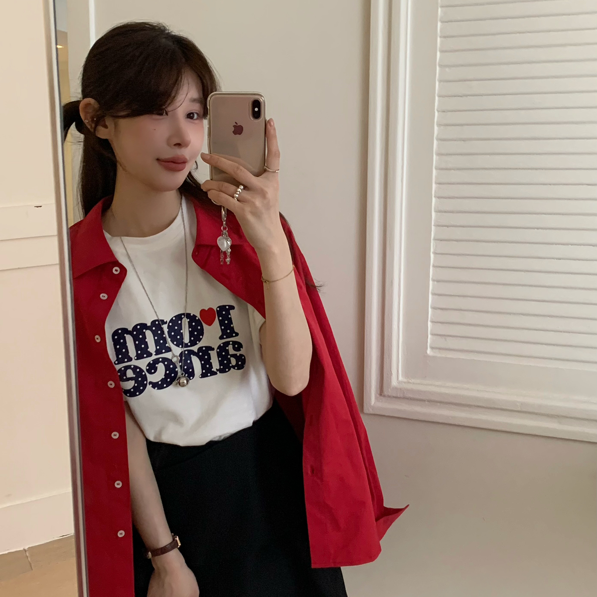 OMELET蛋卷 -秋上新韩系简约百搭波点字母印花磨毛短袖T恤GT25875