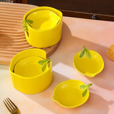 卡通可爱陶瓷柠檬碟套装组合餐厅火锅小吃蘸料碟家用醋油调味碟子