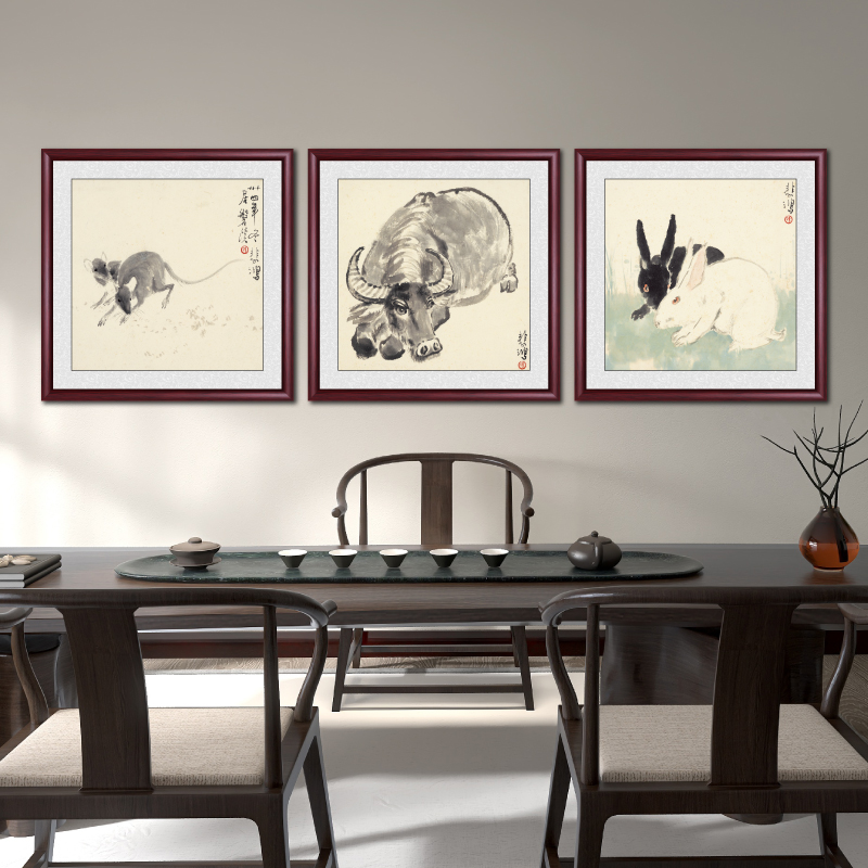 徐悲鸿十二生肖玄关装饰画新中式客厅挂画L国画沙发背景墙动物壁图片