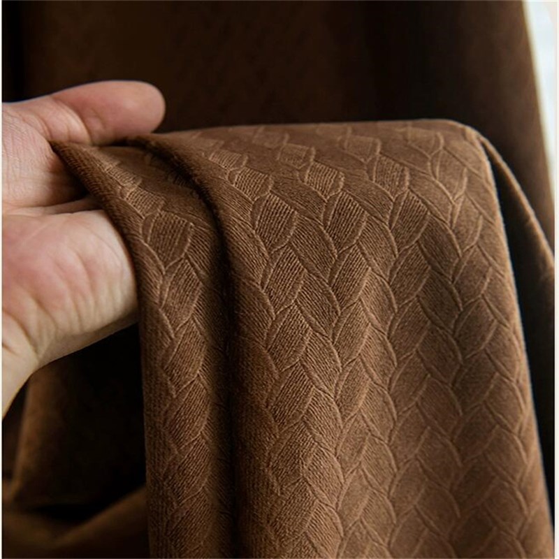 复古飘窗阳台遮阳布浮雕丝绒卧室咖啡棕色遮光窗帘天鹅绒高档布帘