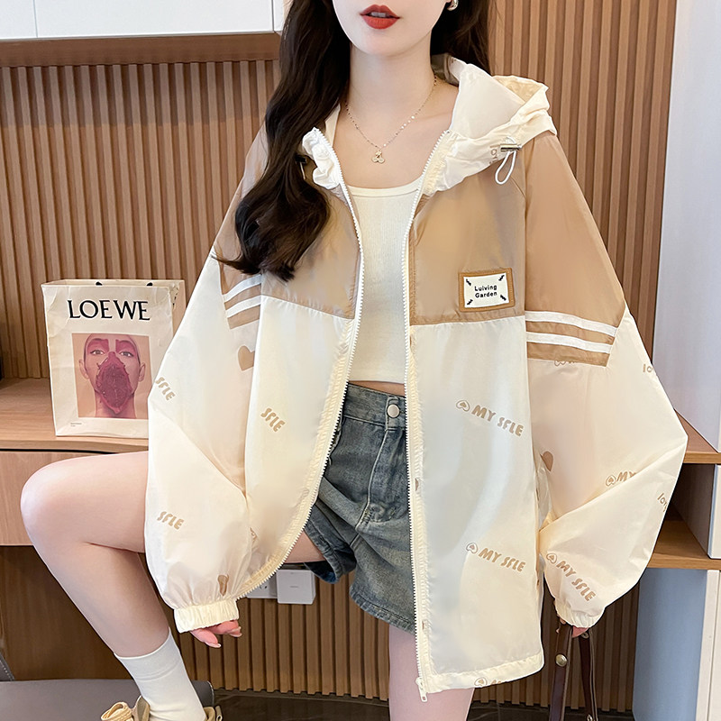 初中学生夏季薄款防晒衣外套少女孩大童宽松冲锋衣防晒服百搭风衣