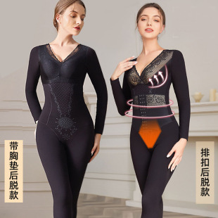 加厚双面德绒连体塑身衣后脱式 保暖内衣女收腹束腰瘦全身长袖 长裤