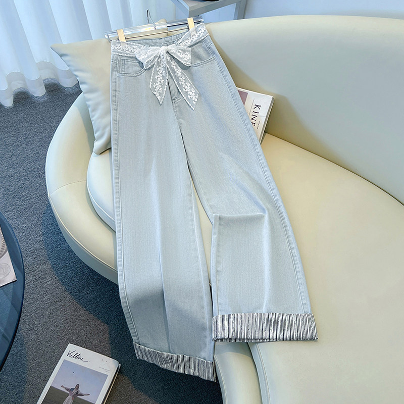 浅色阔腿牛仔裤子女夏薄款2025新款今年流行爆款小个子直筒九分裤