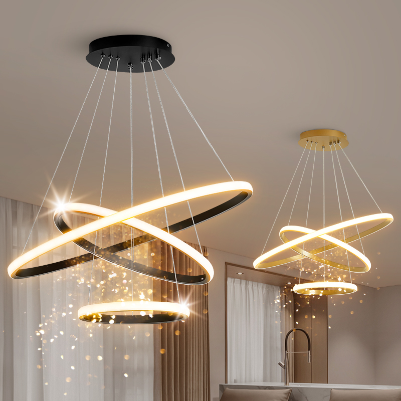 北欧餐厅三头餐吊灯n大气星环铁艺灯具简约创意圆形个性家用餐桌