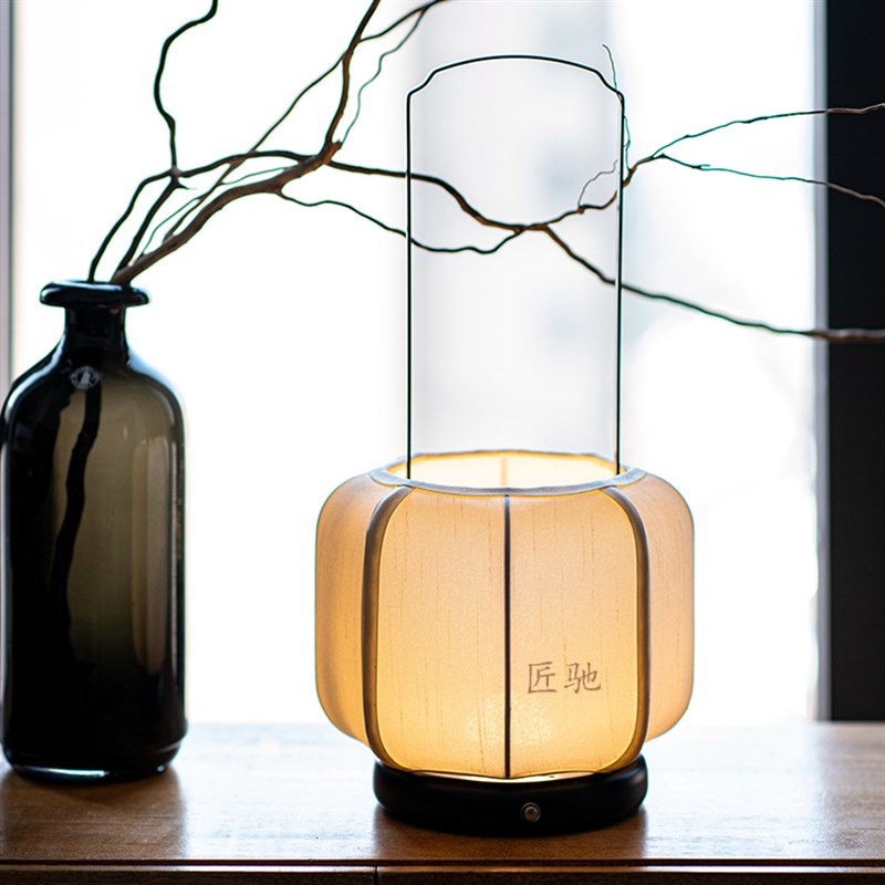 中式复古风台灯禅意茶室书房卧室床头灯不M用国风氛围充电手提灯