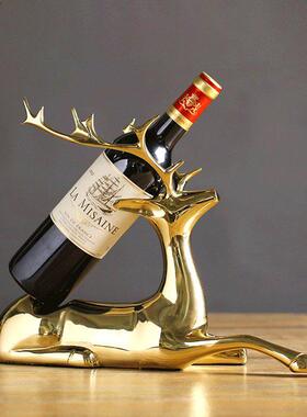 铜麋鹿红酒架高档家居轻奢铜鹿创意客厅酒柜精致简约现代铜摆饰