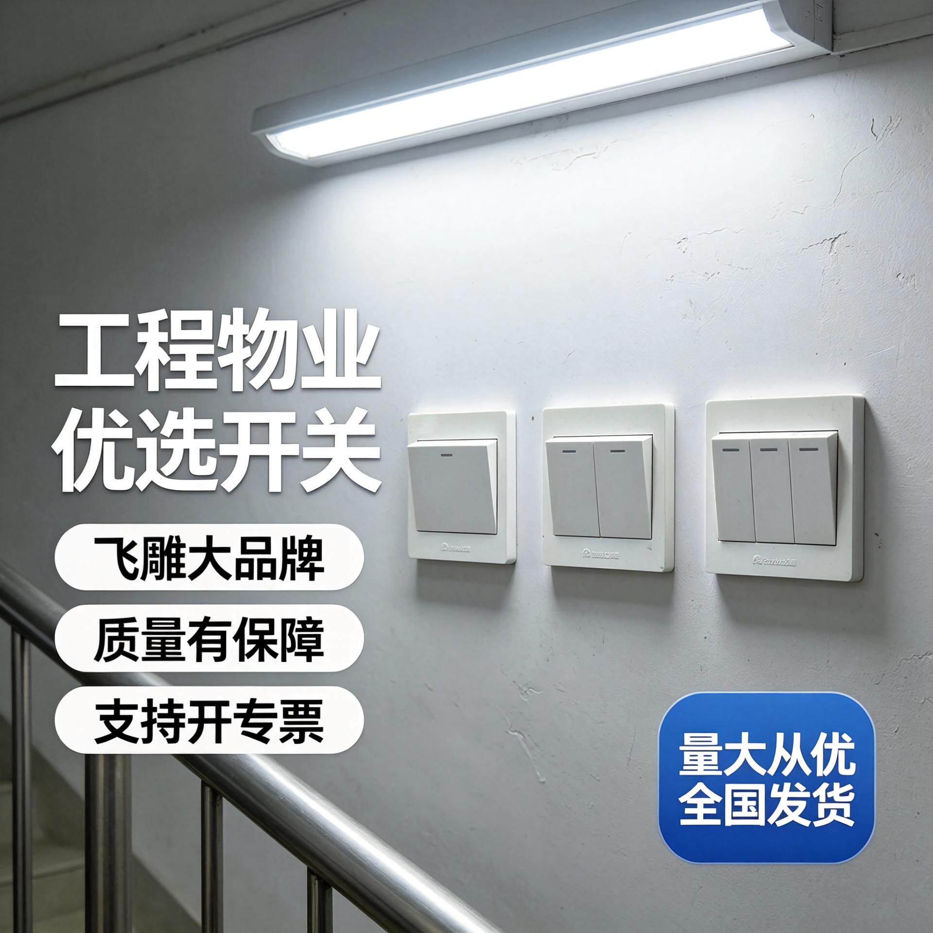 飞雕经典雅白系列86型插座开关面板五孔插座带开关厨房空调插座