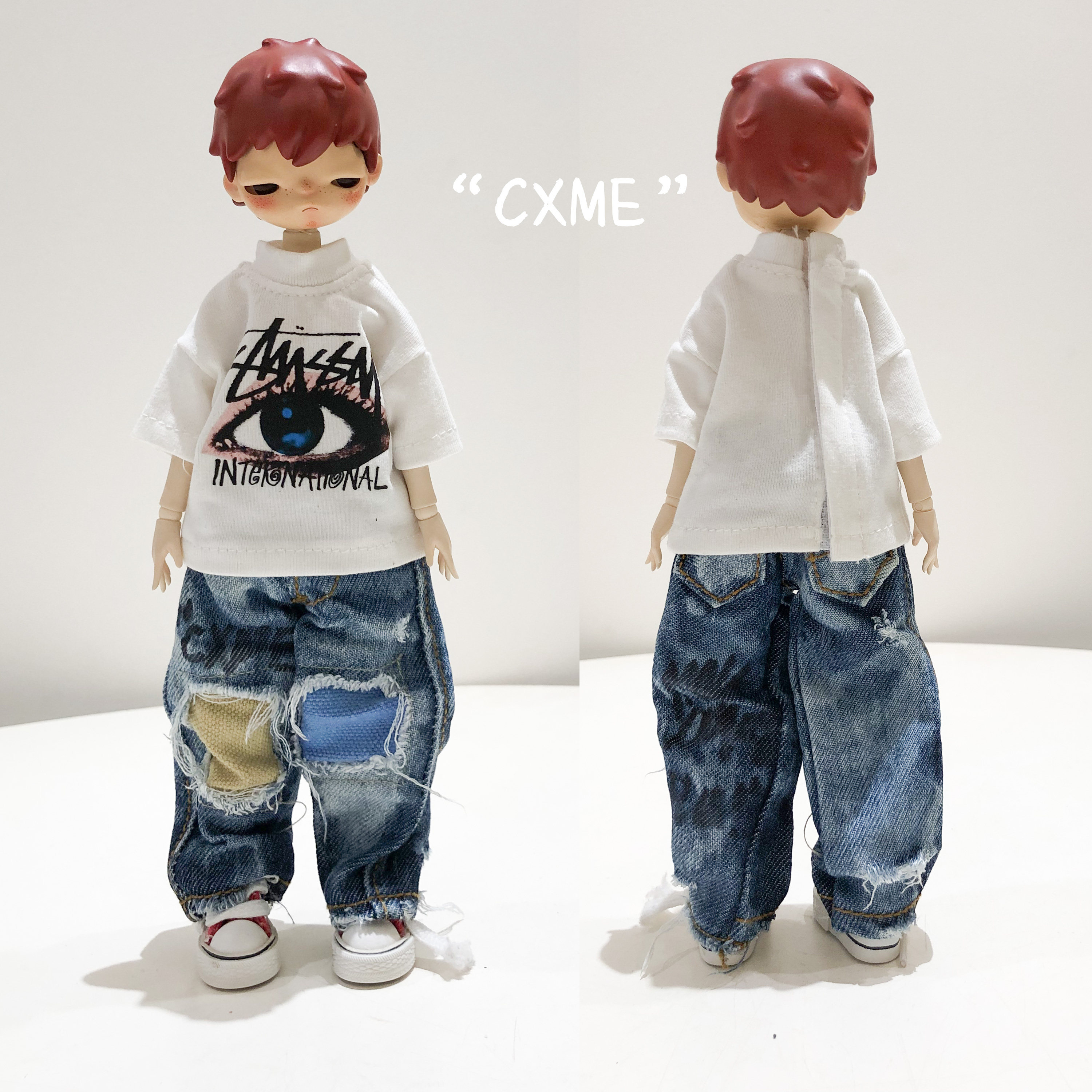 CXME0B22娃衣原创阔腿宽松嘻哈破坏洗水牛仔裤日常休闲风潮流人偶,模玩/动漫/周边/娃圈三坑/桌游,OB娃衣,淘宝优惠券,粉丝福利购,淘宝优惠卷