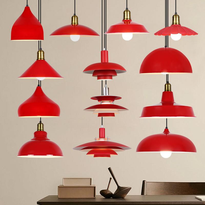 红色工业风吊灯店铺商用北欧马卡龙创意餐饮餐桌吧台简约卡座灯罩