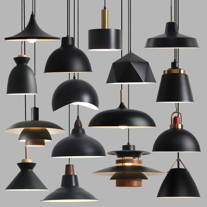 休闲黑色工业风格商店商业酒店餐饮火锅店创意个性化单头灯罩吊灯