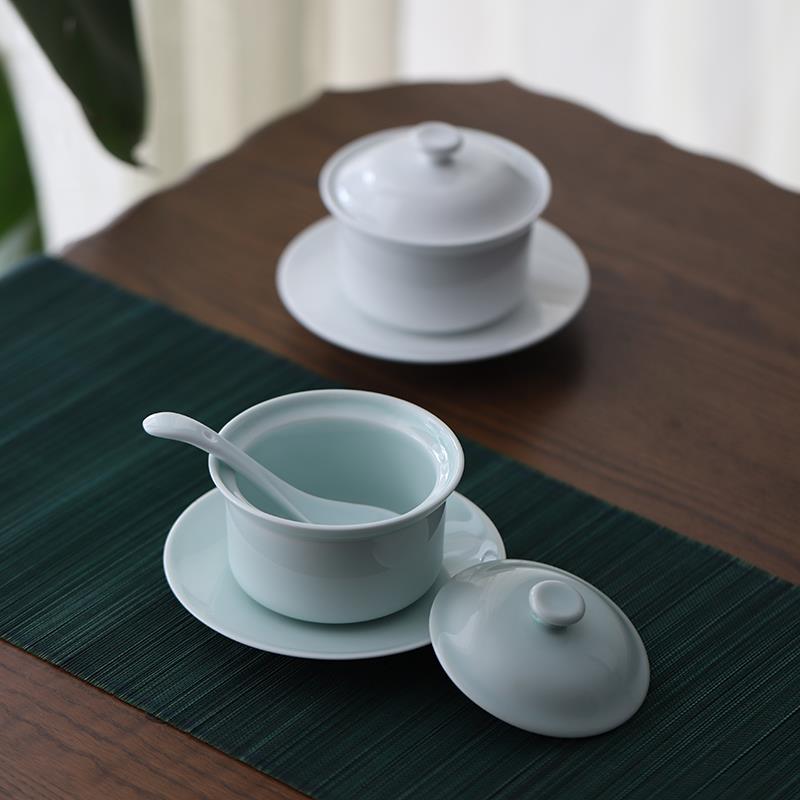 山水一间陶瓷炖盅汤盅甜品燕窝碗家用隔水带盖子汤碗耐高温中式简