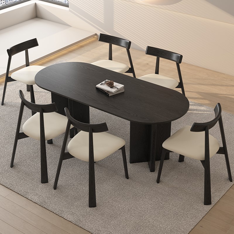 实木岩板餐桌家用白蜡木高级感奶油中古风长方形小户型吃饭桌子