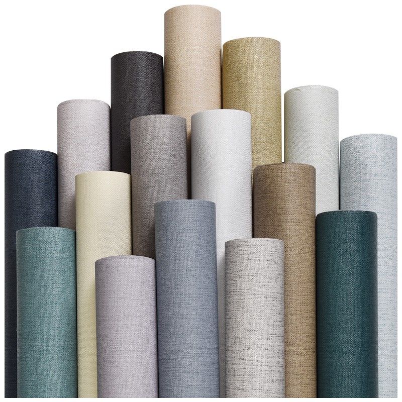 亚麻纯色素色防水壁纸自粘 客厅卧室家用酒店墙纸现代