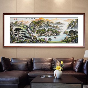 山水画客厅挂画手绘真迹聚宝盆西墙东墙办公室靠山图江南画院国画