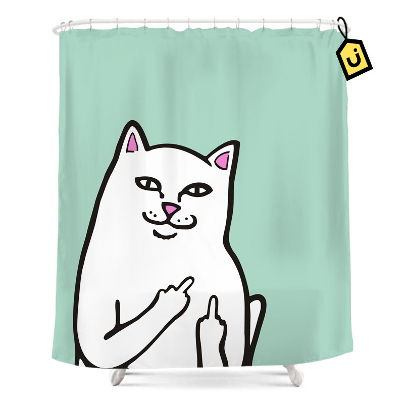 定制创意个性Go Away中指贱猫涤纶浴帘门帘浴室防水防霉窗帘包邮