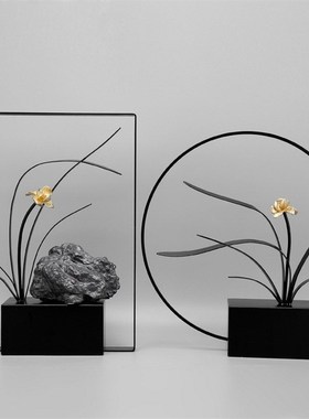 新中式创意铁艺摆件高级感小众高端客厅电视柜玄关办公室软装饰品