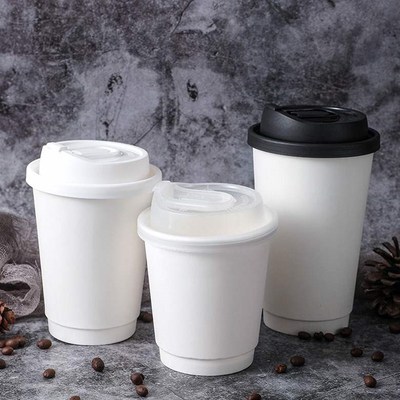 一次性双层咖啡奶茶外带杯热饮防漏纸杯有盖可定制LOGO唯品质美
