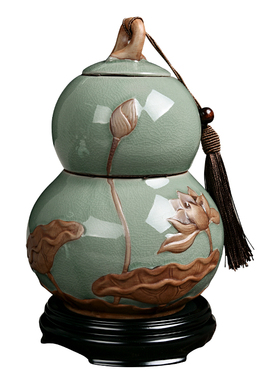 新中式招财葫芦储藏罐陶瓷摆件家居饰品客厅玄关博古架茶室装饰品