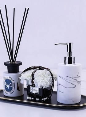 香薰托盘摆件样板间洗手池装饰样板房卫生间软饰品洗手台花艺套装