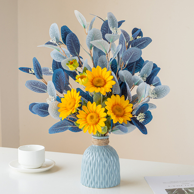尤加利餐桌花摆花假花仿真花束花瓶摆件客厅插花花艺家居摆设装饰