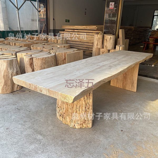 PC原木整板茶桌实木自然边大板桌茶楼接待泡茶桌公室老板桌会议