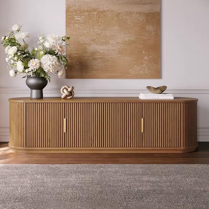 法式覆古实木简约客厅电视柜中古风落地收纳柜样板间多功能储物柜