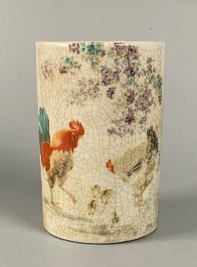 彷大清光绪年制粉彩山水小笔筒彷古瓷器老货旧货摆件古玩收藏摆件