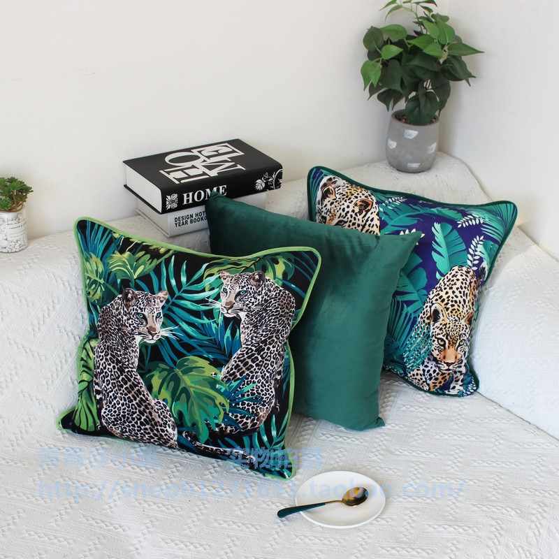 双面印花欧式g古典豹子纹荷兰绒沙发腰枕靠垫/靠枕/抱枕套45cm