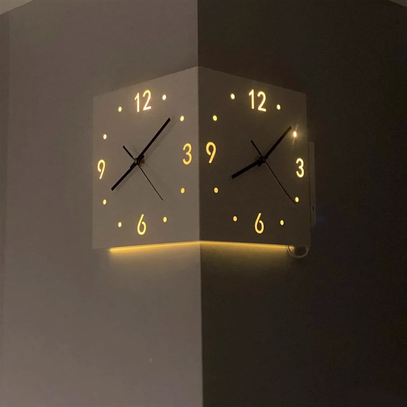 转角双面挂钟家用客厅现代简约拐角D创意时钟阳角装饰钟表壁钟家