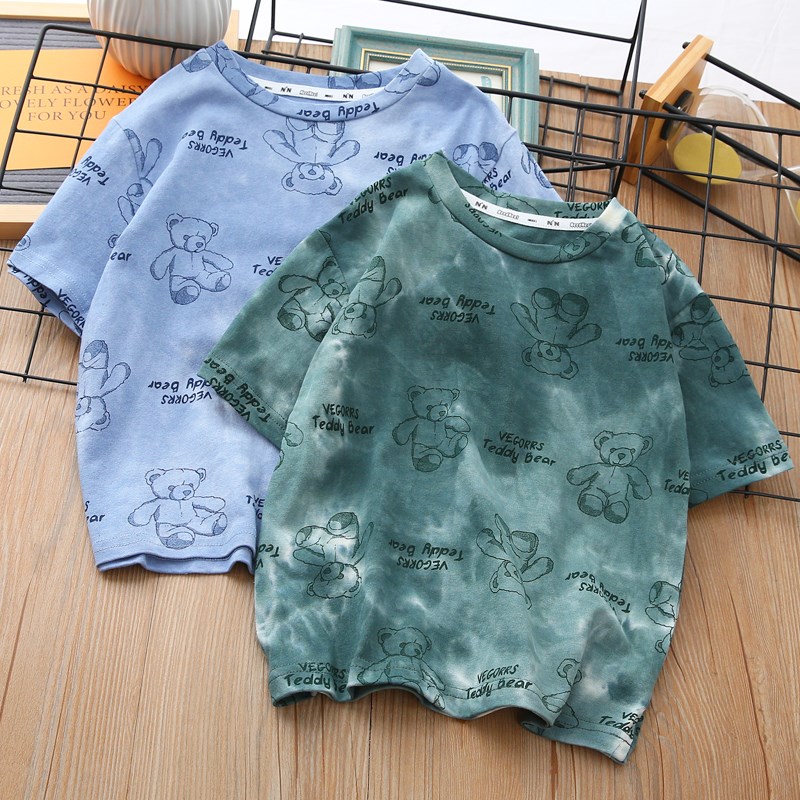 卡通小熊儿童短袖T恤韩s版扎染宝宝圆领上衣纯棉夏季童装男童时髦