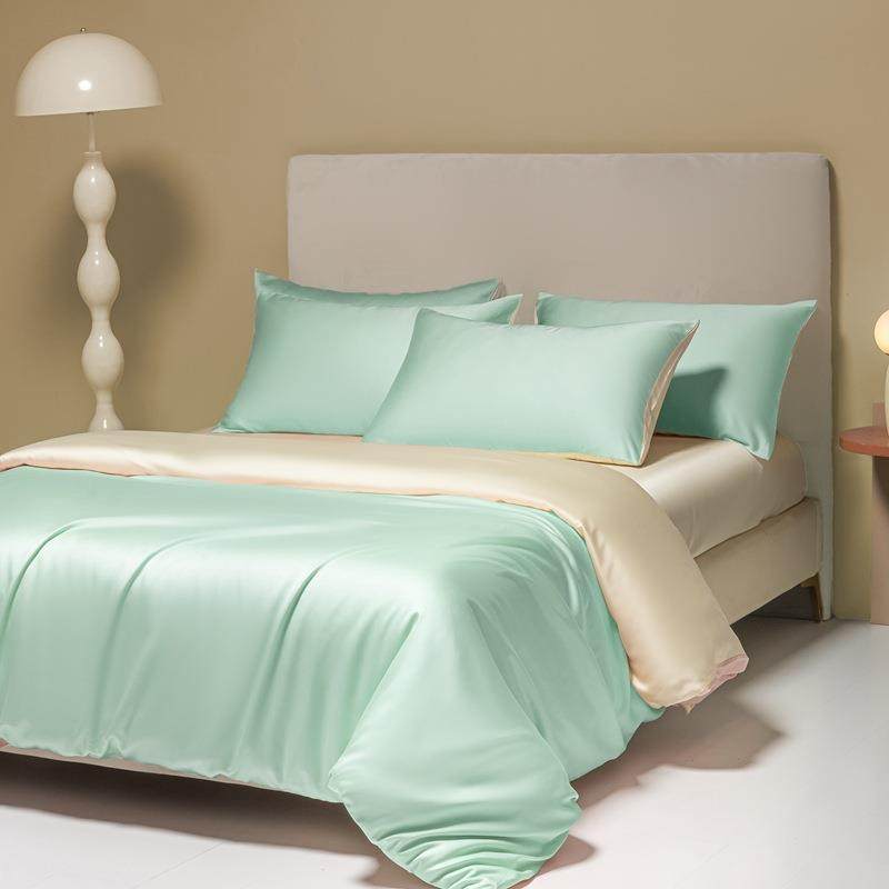 简约60支天丝纯色双拼四件套凉感抗皱裸睡被套床单套件