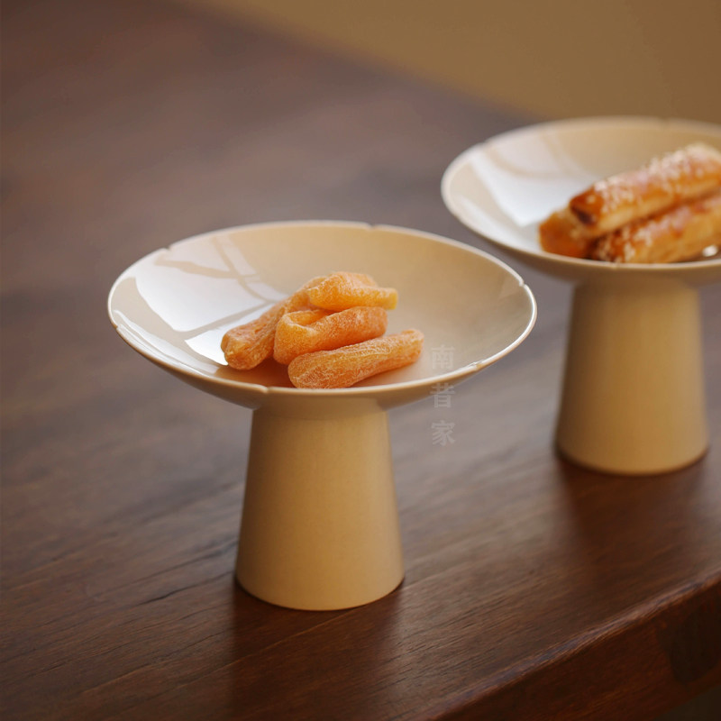 南昔家草木灰釉高足盘全手工陶瓷高脚托盘中式纯色水果点心糕点盘